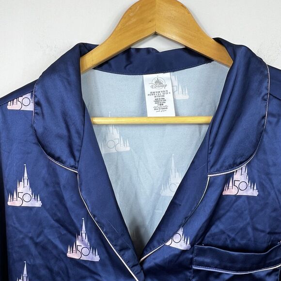 Walt Disney World 50th Anniversary Blue Satin 2 Piece Pajama Set Size 1X - Picture 3 of 16